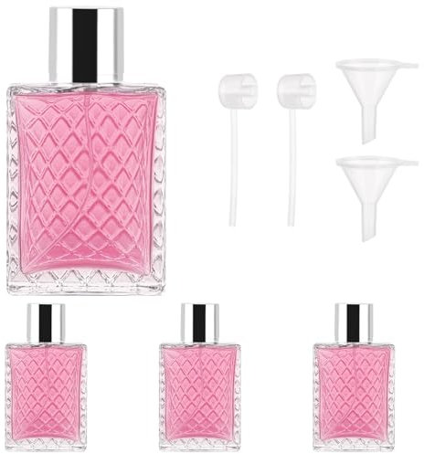 YOUNTHYE 4Pack Perfume Atomiser, Clear Glass Empty Perfume Bottles 100ml Refillable Perfume Spray Bottle with Funnel, for Men Women Travel