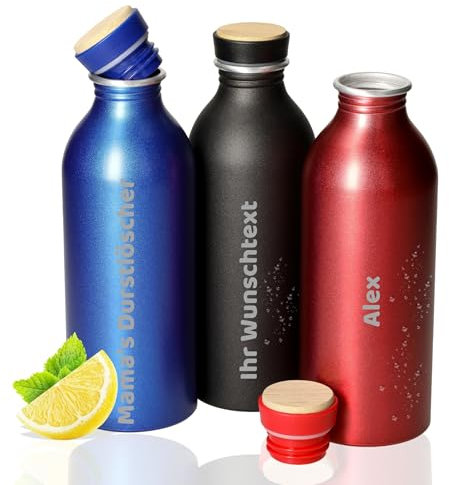 Personalisierte Trinkflasche Kohlensäure geeignet 650 ml - auslaufsichere Flasche - BPA-frei & geschmacksneutral - Trinkflasche für Kinder & Erwachsene - perfekte Geschenkidee, Farbe:blau/natur