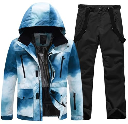 HOTIAN Tuta da neve da uomo uomo giacca da sci e pantaloni set inverno caldo neve sci set per escursioni arrampicata snowboard isolato, 8blu + nero, XL