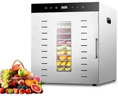 Deshidratador De Alimentos De Acero Inox 12 Capas, Secador De Frutas 1000W, Con Termostato Ajustable De 30-90 °c Y Temporizador Digital 24H, Para Pescado, Verduras, Carne, Cecina, Hierbas