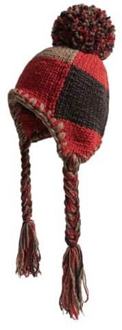 YUECIBAI Fliegermützen Vintage Hand Gefertigte Quaste Gefleckte Strick Mütze Damen Kariert Vielseitiger Thermischer Ohr Schutz Warm Bomber Hut 4