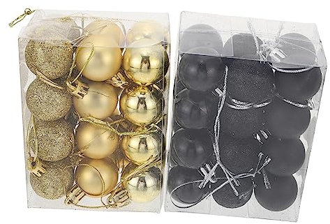 SEWOART 48 Stück Weihnachtskugeln 3cm Kunststoff Ornament Hängende Dekoration Für Weihnachtsbaum Partyfeier Gold Schwarz