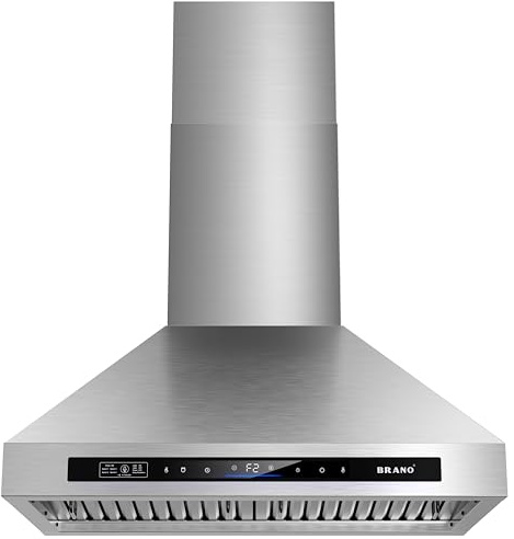 Wall Mount Range Hood 30 inch，900 CFM Kitchen Hood with Voice/Gesture/Touch Control，Vent Hood in Stainless Steel With Ducted/Ductless Convertible, 4 Speed Exhaust Fan