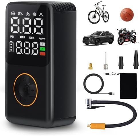 TAVADA Compresseur à Air Portatif 4000mAh,150PSI Gonfleur Pneus Voiture,7.4 V avec Fonction de PowerBank,Lumière LED Et Arrêt Automatique,5 Modes pour Idéal pour Vélos/Motos/Ballons