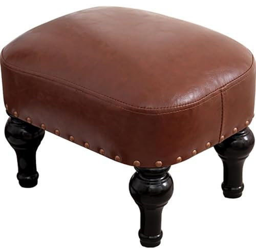 Leder Gepolsterter Fußhocker Ottomane mit Holzbeinen Braun Sofa Hocker für Wohnzimmer Komfort