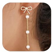 HARJJME Blumen Ohrringe Gold Silber 925 Hängend Damen 14K Vergoldet Lange Ohrringe Perlen Hängend Hypoallergene Schleifen Stecker Schmuck Geschenke für Frauen Verlobung Hochzeit
