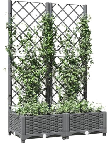 Vaso da fiori grigio chiaro con traliccio, 80 x 40 x 121,5 cm, fioriera da giardino contenitore per piante da esterno in polipropilene resistente, perfetto per piante rampicanti e decorazioni da