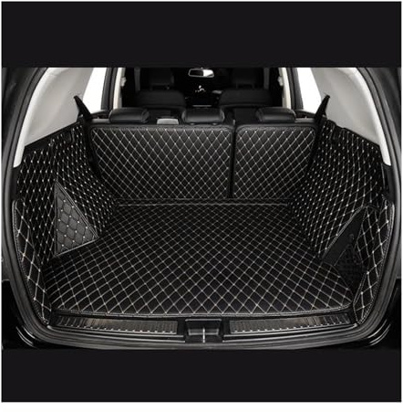SQOFJDF kofferraummatten 7 sitze Durable Leder Kofferraum Matte Für Hyundai Für Santa Fe Für Santafe 2024 2025 Auto Teppich Zubehör Innen Teile Rutschmatte(Schwarzbeige)