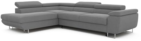 IDOHOME Ecksofa mit Schlaffunktion und Bettkasten Links 274 x 203 cm | 274 x 203 cm, Hoher Sitzkomfort, Verstellbare Kopfstützen, Wohnen und Schlafen, Linke Ausführung
