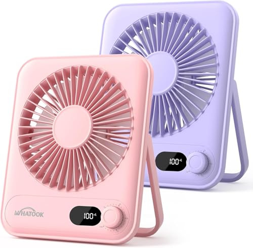 WHATOOK Mini USB Ventilator 2 Stück: Stufenlos 1-100 Regler, 5000mAh Akku Tischventilator mit Schnellladung & LED-Anzeige, Tragbarer Mini Kompaktlüfter für Büro Zuhause Camping Reise