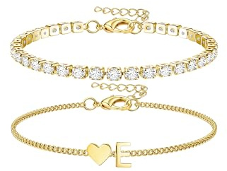 Chriscoco silver/guld initialarmband för kvinnor flickor rostfritt stål hjärtarmband justerbart silver tennisarmband personligt lager bokstav damarmband, Rostfritt stål, Ingen ädelsten
