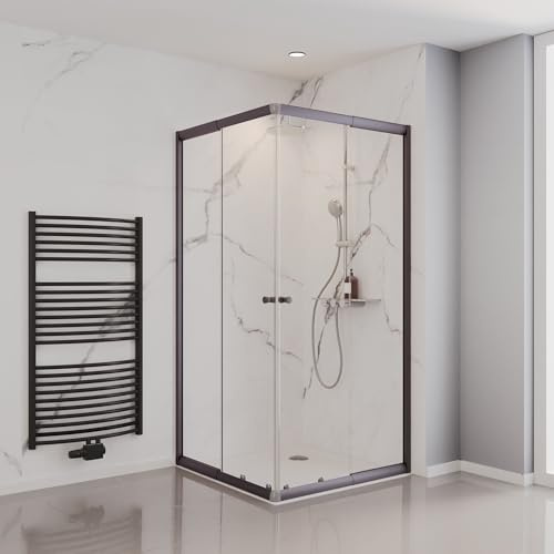 Schulte Sunny Duschkabine Eckeinstieg, 75x75-90x90 cm, Klar, Gunmetal | Schiebetüren, Einzeln variabel verstellbar, 180 cm Höhe, 4 mm Sicherheitsglas (ESG), Modell D19442 287 50
