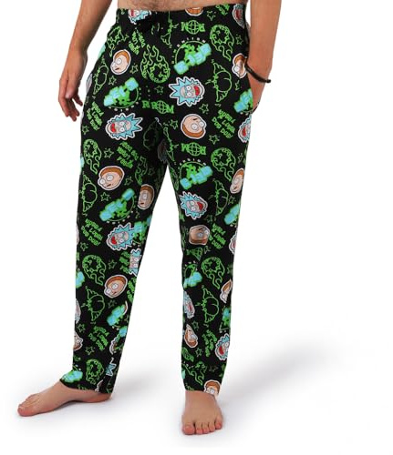 RICK AND MORTY Lounge Pants for Men – 100% Cotton Pyjama Bottoms with Pockets – Funny All Over Character Print Sleep Trousers – Official Licensed Adult Swim Loungewear (M)
