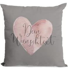 PartyMagix Kissenbezug Kissen-Bezug personalisiert 40x40 Kissenhülle - Herz mit Wunschtext - Kuschelkissen Dekokissen (Mouse Grey)