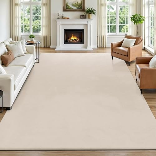 SHACOS Beige Teppich Wohnzimmer 160x230 cm Kurzflor Teppich Schlafzimmer Kunstfell Weich Flauschig Wohnzimmerteppich Waschbare Teppiche Groß Modern rutschfest, Felloptik