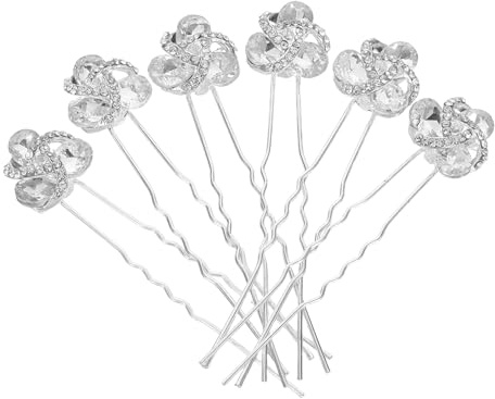 NOLITOY 6 Horquillas Pelo de Novia Gemas de Imitación Adornos Plateados Cabello Decoración Floral Ligera y Pequeña para Boda Accesorios para Mujer Elegante