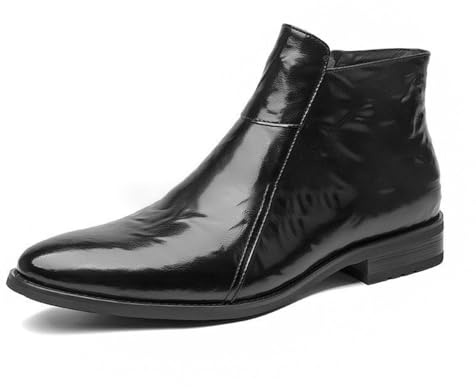 Generico Uomo Pelle Verniciata Stivali Eleganti con Cerniera Laterale Punta Appuntita Stivali Corti Tacco Piatto Scarpe da Vestito da Ufficio,Nero,40 EU
