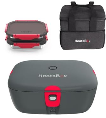 HeatsBox Faitron Go Bundle Pranzo – Contenitore Elettrico Riscaldante 100W con Batteria Integrata, Self-Heating Ricaricabile con Controllo App, con Borsa Termica e 2 Contenitori in Acciaio Inox