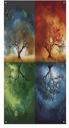 Vier-Jahreszeiten-Baum-des-Lebens-Türabdeckung, Banner, dekorativ, Banner zum Aufhängen, Hintergrund für Veranda, Innen- und Außenbereich, Urlaubsdekorationen, 180 x 89 cm