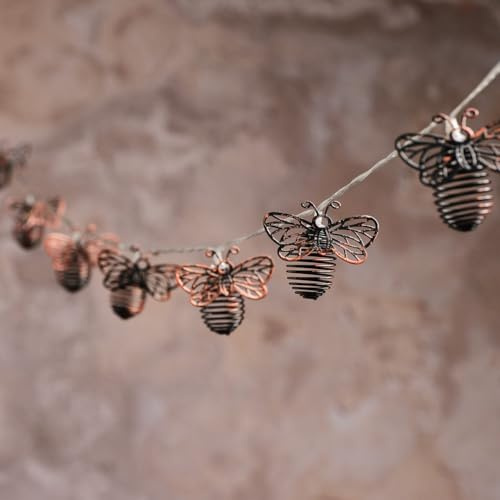 Lights4fun Solar-Lichterkette mit kupferfarbenen Bienen | mit 10 warmweißen LEDs | Solarbetrieb Sonnenenergie | Sommer Frühling Deko für Außen Garten Terrasse Balkon | Länge 1,8 m