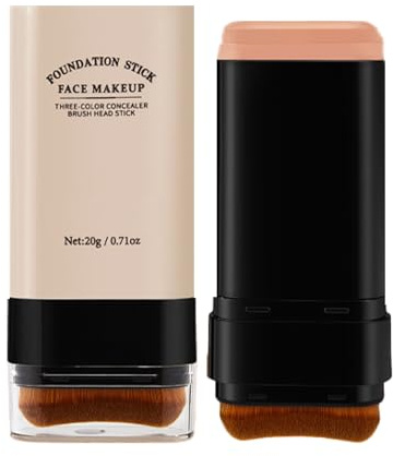 2-in-1 Foundation Stick mit Pinsel, Wasserfester & Schweißresistenter Flüssig Foundation Stick,2 in1 Matte Creme Foundation,Natürliche Passform,Deckt Unreinheiten ab, Wheat Color für Mittlere Hauttöne