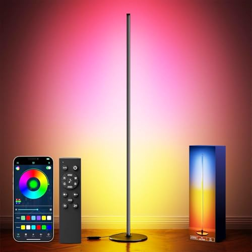 Keepsmile Le lampadaire LED RGB IC, intelligent et connecté, est également équipé d'une télécommande. Ce lampadaire sur pied pour salon dispose de 172 LED et convient aussi bien au salon qu'à la cham