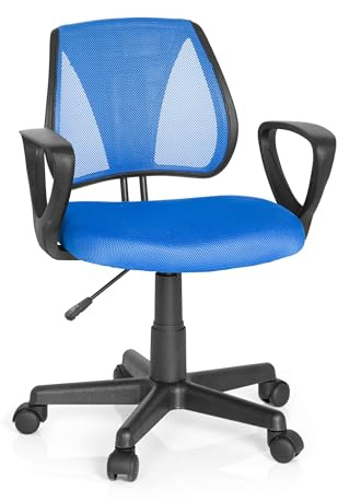 hjh OFFICE 725100 Kinder- und Jugenddrehstuhl KIDDY CD Netzstoff Blau höhenverstellbare Rückenlehne, Stuhl mit Armlehnen