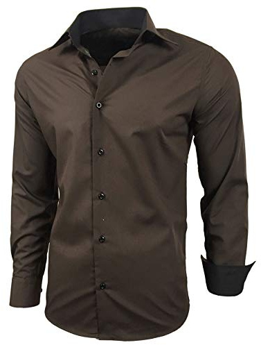 Baxboy - Camisa de manga larga para hombre, de corte ajustado, fácil de planchar, para trajes, trabajo, bodas, tiempo libre, R-44 marrón XL