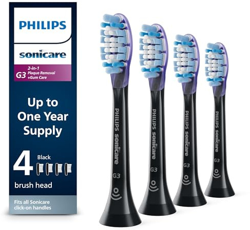 Philips Sonicare G3 Two-in-One - Genuine Replacement Electric Toothbrush Heads, Black, 4 Pack One Year Supply, HX9054/95