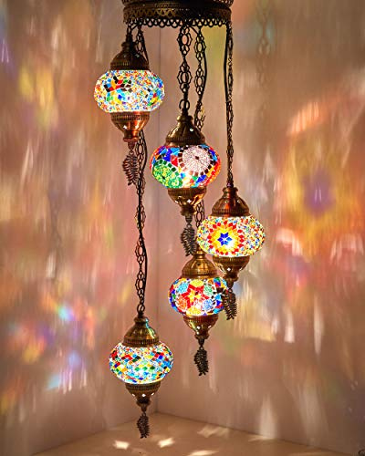 demmex Türkisch marokkanischen Mosaik-Kabel oder Swag Plug In Kronleuchter, 5 Globes 5 X 4.7 Hard-Wired