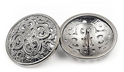 10Pcs Botón de Ropa Hueco Retro de Metal en Forma de Mango Redondo para Hombre Mujer - Chaqueta, Abrigo, Uniforme, Camisa, Traje (Plata, 15mm)