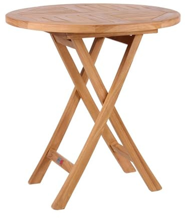 Mr. DEKO® Trädgårdsbord Sutton teak | bord runt Ø 70 x 75 cm (DxH) | Sidomöbler fällbart | stabilt fällbord för balkong, terrass, vinterträdgård, trädgård
