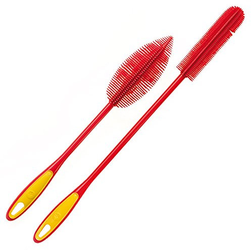 Kochblume Flaschenbürste 36cm & Flaschenbürste Slim 2er Set | Premium-Silikon & BPA frei| Hitzbeständig | Spülmaschinenfest | Von schmalen Öffnungen bis zu Thermoskannen & Karaffen | Farbe: rot