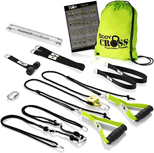 PREMIUM Schlingentrainer Komplett Set, Made in Germany, geprüft & zertifiziert, 2 Slingtrainer im Krafttraining Set mit Umlenkrolle, Türanker, Befestigung für zuhause und outdoor, 10 Jahre Garantie