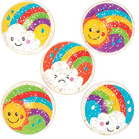 Baker Ross AT970 Balles rebondissantes pailletées arc-en-ciel - Mini jouets pour enfants (paquet de 10)