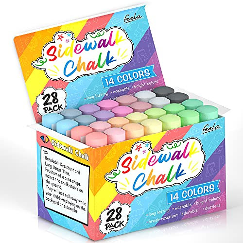 feela - Confezione da 28 Gessetti Jumbo per Bambini, 14 Colori per Marciapiedi, Set di Gessetti Esterni per Dipingere su Marciapiedi, Lavagne Scolastiche, Parchi Giochi in Strada