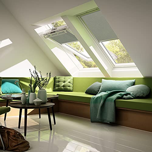 VELUX Original Sichtschutzrollo (RFL), Silberne Seitenschienen, Y45, Olivebeige gepunktet // RFL Y45 4165S