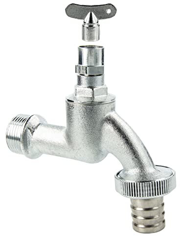 tecuro Auslaufventil 3/4 Zoll, Steckschlüssel-Oberteil, Schlauchtülle, Dichtband, MS mattverchromt - 22834-SD