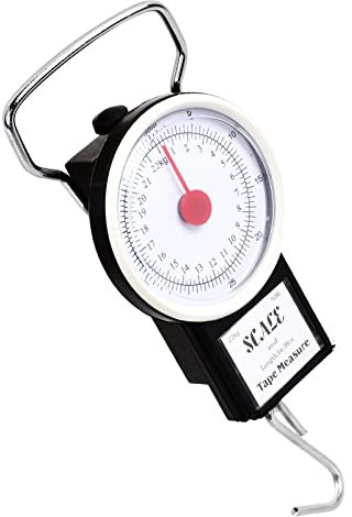 Manuelle Gepäckwaage Federwaage, Hängende Kofferwaage Ohne Batterie Angelwaage Fishing Scale mit 1M Maßband, Zeigerschnellwaage Hängewaage Analog Bis 22kg
