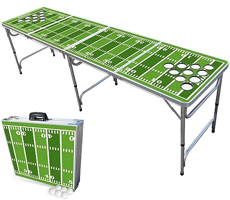 PARTYPONG 8-Foot Folding Beer Pong Table w/Cup Holes - Football Field Edition