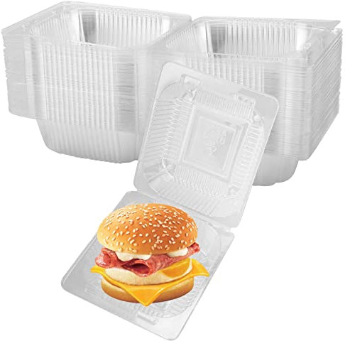 JEUIHAU 100 PCS 5.3 Inch Clear Cake Slice Boxes, Individual Cake Slice Containers with Lid, Square Slice Boxes for Sandwich, Hamburger and Salad