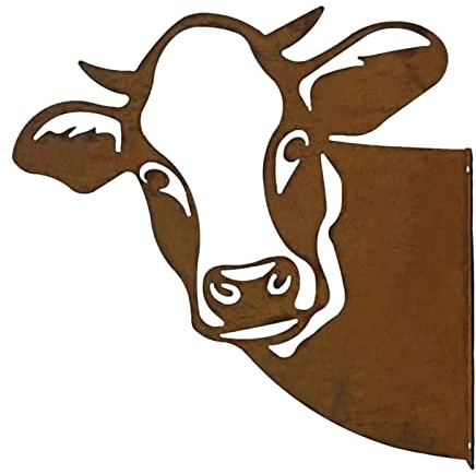 FANNAS Kuhkopf Gartenstatuen Metall Edelrost Kuh Dekoration Tierischer Rost Kuh Figur Kuh Deko Metall Rost Rostige Tier Silhouette für Outdoor Garten Farm Deko Gartendeko Figuren