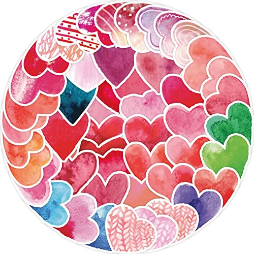 AUCEKO Set di 50 adesivi a forma di cuore, impermeabili, in vinile per laptop, bambini, auto, moto, skateboard, bagagli, valigie, computer, graffiti Decal