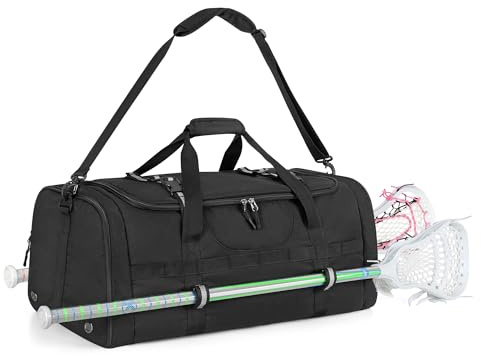 GOBUROS Lacrosse - Borsa per 2 bastoni e scarpe, zaino Lacrosse con porta casco esterno e tasche multiple per tutti i tuoi attrezzi LAX, nero