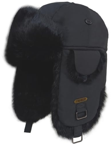 HEYANN Russian Hut Fliegermütze Herren, Kaninchenfell Ushanka Russenmütze Wintermütze Trappermütze Herren Fuzzy Winter Fellmütze mit Ohrenklappen Warme Russenmütze Mütze
