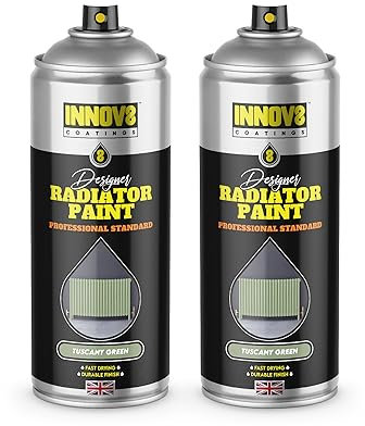 DESIGNER RADIATOR SPRAY PAINT – 1 x 400 ml - SATIN FINISH - NO PRIMER OR TOP COAT - PROFESSIONAL STANDARD - FAST DRY - Radiators, Hot Water Pipes, Tanks, Enamel & Metal - up to 100°C - TUSCANY GREEN