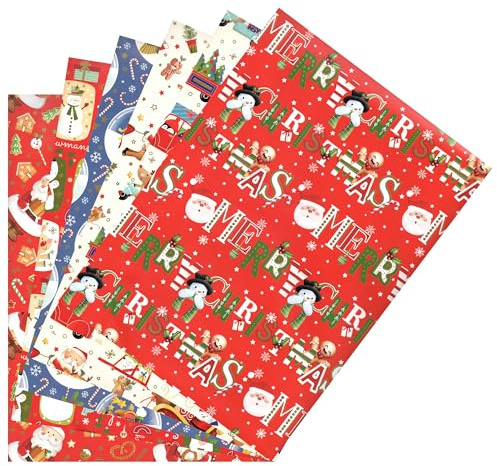 ARKRAFT set 6 fogli carta da regalo natale natalizio formato 90 x 65 cm carta FSC confezione senza plastica (NAT18)