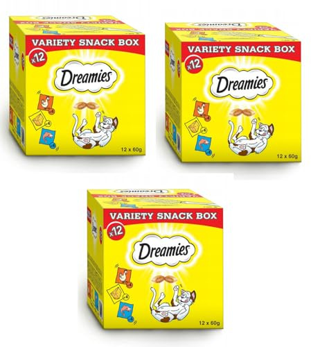 DREAMIES Multipack Variety Snack Box 3 Varietäten (3, Huhn, Käse, Fisch)