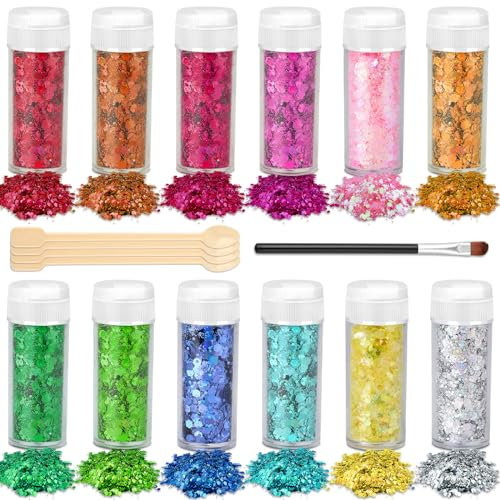 DYESMEE Bastel Glitzerpulver - 12 Farben Holografisches Set für Kunsthandwerk, Becher, Schleim, Festival-Dekoration, Kosmetischer Glitzer für Nagel, Gesicht, Körper, Augen