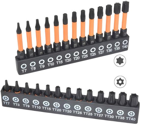 Saipor 26 Stück Torx Bit set, Torx Schraubendreher Bits Set Set T7-T40, Magnetischer S2 Stahl Schlagschrauber Bohrer,1/4 Sechskantschaft Sternenkopf Bit Set, 25mm und 50mm lange Bohrer